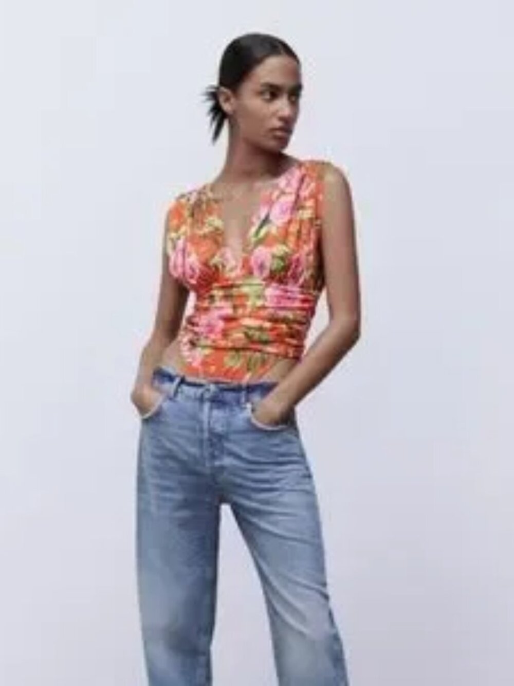 NWOT Zara Floral Draped Bodysuit